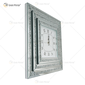 Heißer Verkauf gespiegelte Uhr WXMC-078 Crushed Diamond Silver Wall Decor elegante quadratische Uhr