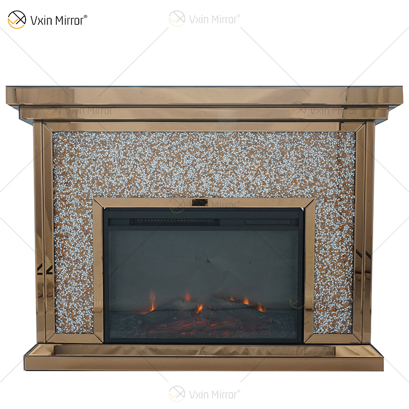 Mehrfarbiger WXWF-020 Luxus Silber Crushed Diamond Kristall Weißglas Wohnzimmer Spiegel Kamin Innen