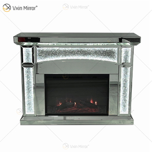 Neues Design WXMF026-1 LED Silber Kristallglas Wohnzimmer Spiegelkamin mit Inneneinsatz