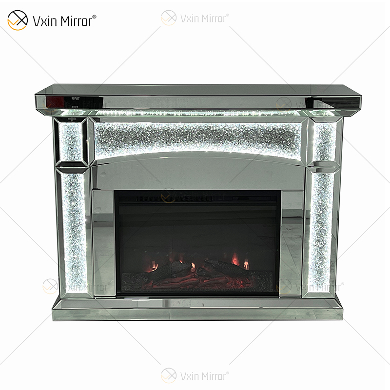 Neues Design WXMF026-1 LED Silber Kristallglas Wohnzimmer Spiegelkamin mit Inneneinsatz