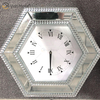 Heißer Verkauf Moderne Spiegeluhr Silber Hexagon Spiegel Uhr Crushed Diamond Dekoration Spiegel Wanduhr