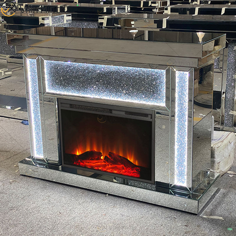 Mehrfarbiger LED-Silber-Kristallglas-Wohnzimmer-Spiegelkamin mit Inneneinsatz