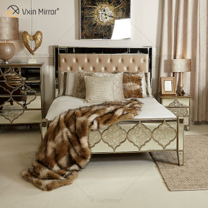Vxin Antique Furniture WXWF-1088 Kingsize-Bett Grace Golden Frame Mirrored Super Bed
