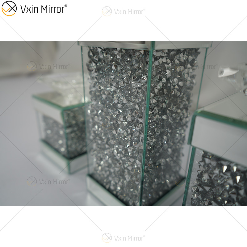 Vxin Mirror WXCH-078 Schwebende Kristalle in Silber, verspiegelter Kandelaber-Kerzenhalter