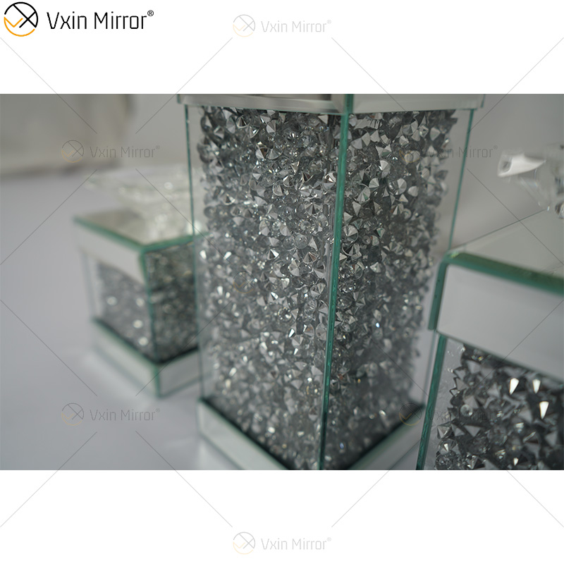 Vxin Mirror WXCH-078 Schwebende Kristalle in Silber, verspiegelter Kandelaber-Kerzenhalter