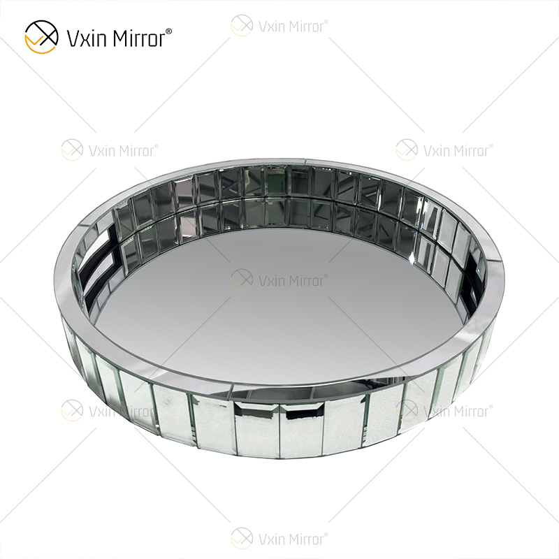 Runder Silber-Mosaik-Spiegel-Eitelkeits-Organizer Dekoratives Spiegel-Tablett Vanity Markup-Schmuck-Tablett Silber-Tablett für Wohnkultur WXMT-18