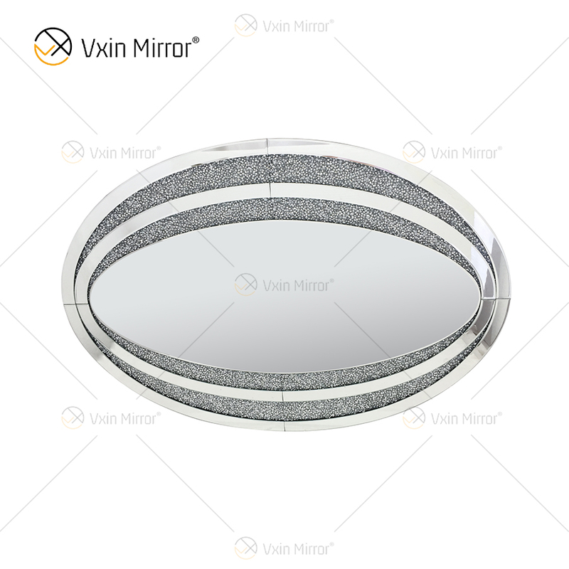 Factory Direct Oval WXM-1765 Elegante Wanddekoration Silver Diamond Mirror