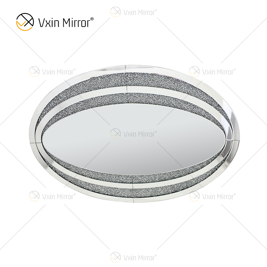 Factory Direct Oval WXM-1765 Elegante Wanddekoration Silver Diamond Mirror
