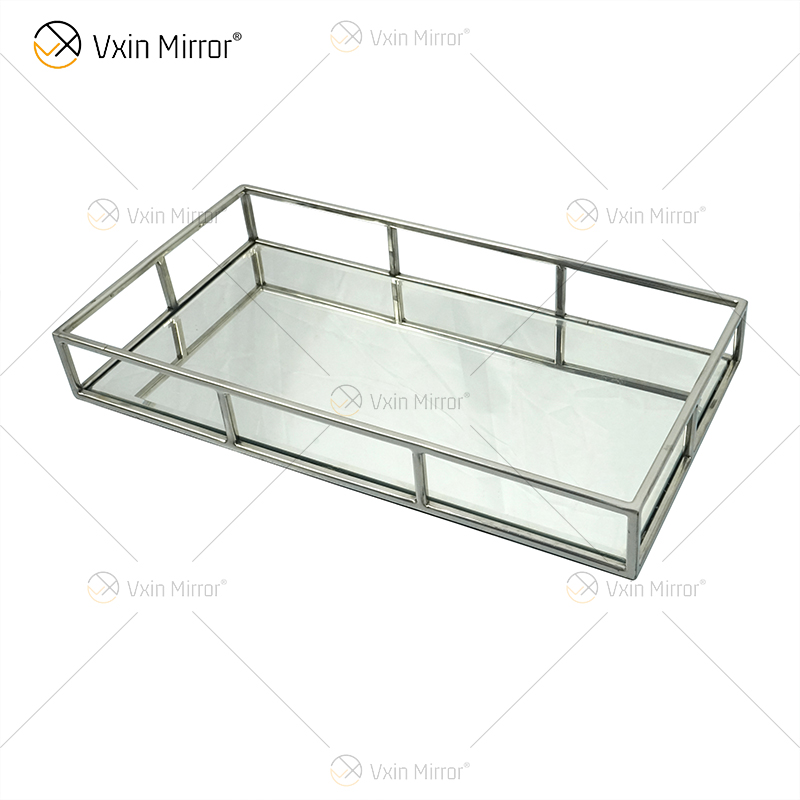 Heißer Verkauf Vxin Spiegel WXT-005 Moderner Dekor-Silber-Edelstahl-Rahmen widergespiegeltes Tablett 2 Größe