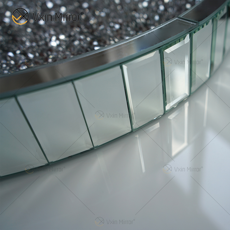 Heißer Verkaufs-WXMT-015 Moderner Dekor-Silber-zerquetschter Diamant widergespiegelter runder Behälter