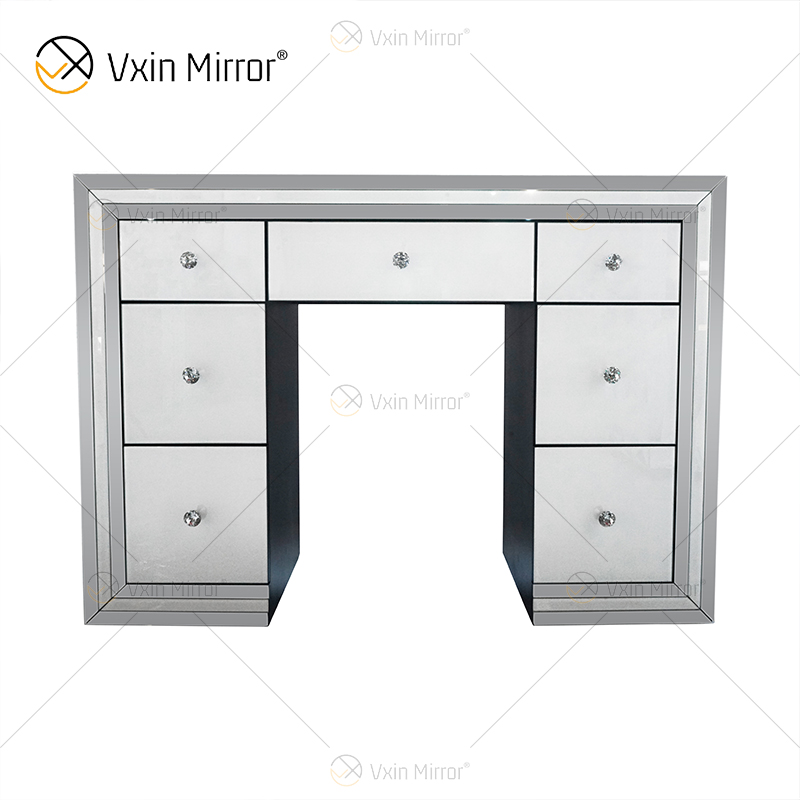 Hot Sell White Mirror Set WXF-792 Moderner Schminktisch mit silbernem Rahmen und Stuhl, 7 Schubladen