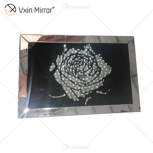 VXin WXMA-28 Wohnkultur Glasrahmen verspiegelt Rose Wandkunst Kristall Porzellanmalerei Spiegel Wandkunst