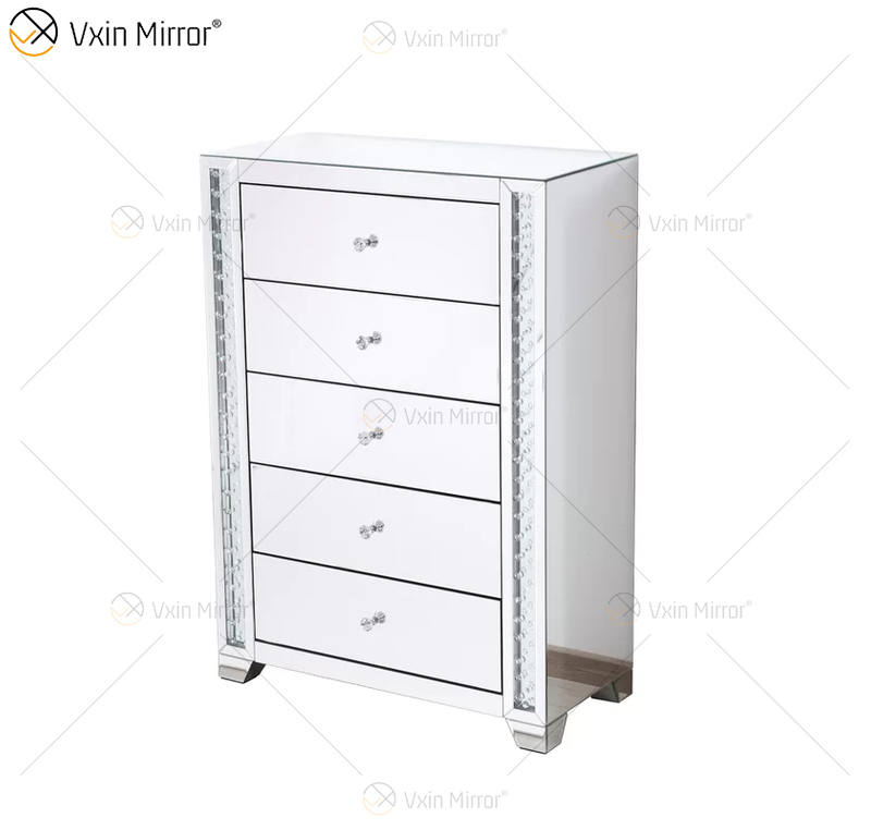 Vxin Crystal Decor WXF-746 Silberner Tallboy Nachttisch aus Kristall mit fünf Schubladen für Schlafzimmer