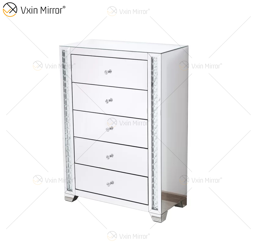 Vxin Crystal Decor WXF-746 Silberner Tallboy Nachttisch aus Kristall mit fünf Schubladen für Schlafzimmer