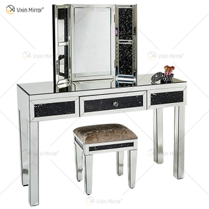 China Supply Black Diamond Silver Schminktisch mit Hocker 2 Schubladen mit Ganzkörperspiegel
