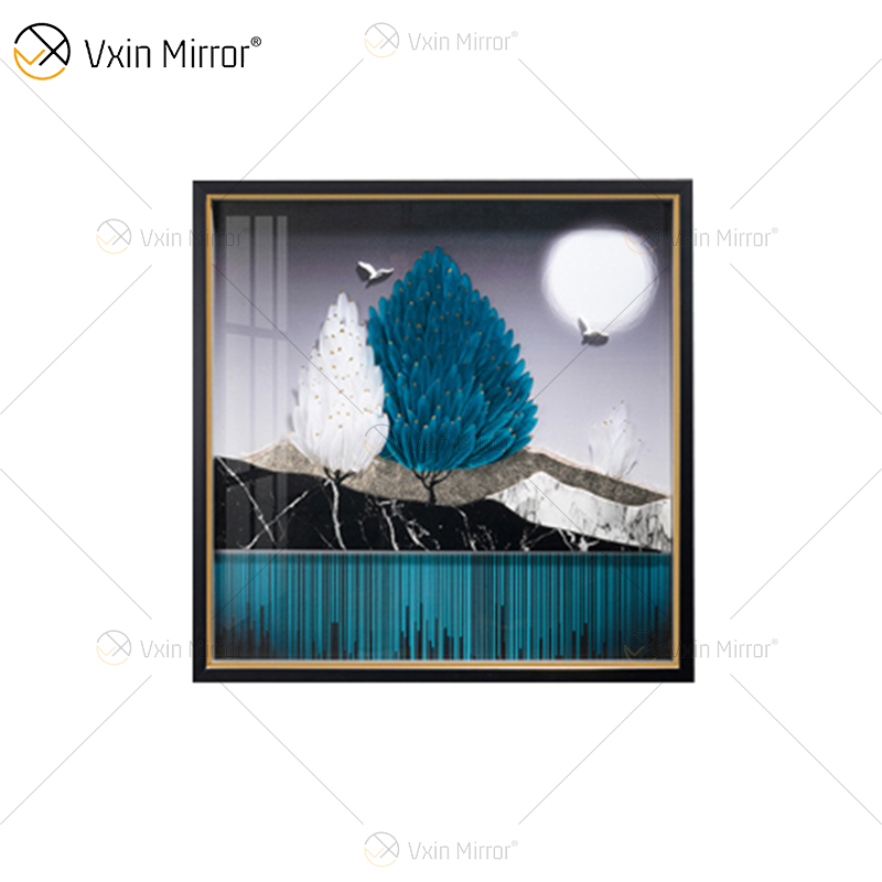 Antiker Stil Vxin WXPA-003 Simplicity Trees Paint Framed Mirror Wall Art Feather Hanging Picture for Living Room Set for Sale