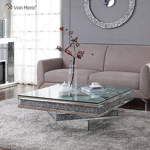 Vxin WXF-158 3D Sparkling Crushed Diamond Square Mirrored Couchtisch Silber Tisch aus gehärtetem Glas