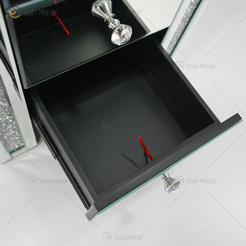 Vxin WXWF-716 Home Moderner Nachttisch aus Acryl mit 3 Schubladen, verspiegelter Nachttisch