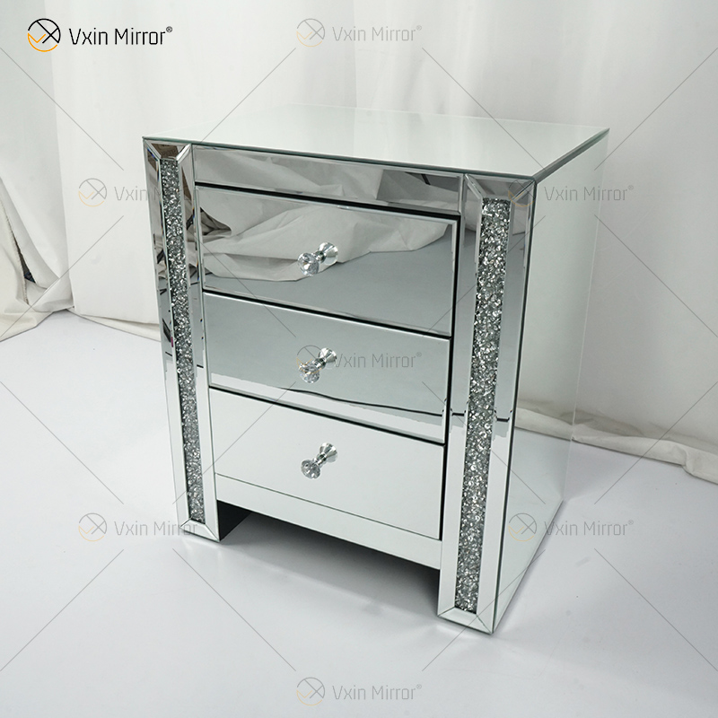 Vxin Mirror WXWF-718 Moderner Nachttisch mit 3 Schubladen, verspiegelt