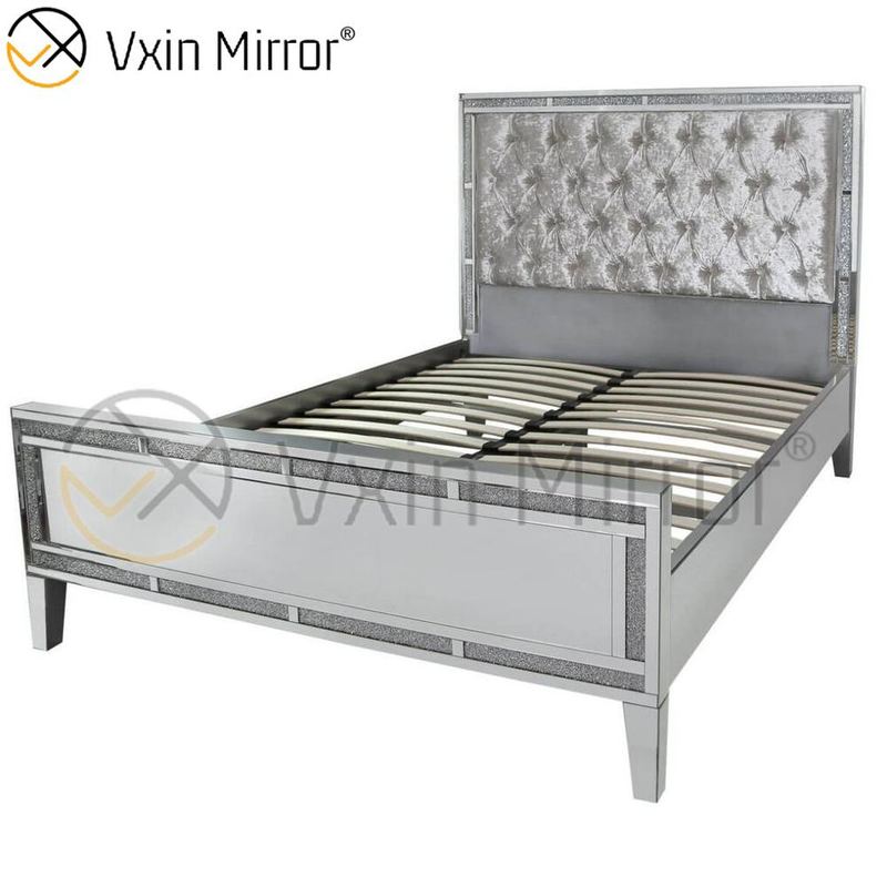 Günstige WXWF-698 Spiegelmöbel auf Schlafzimmer Silber und Schwarz verspiegeltes Bett im modernen Stil