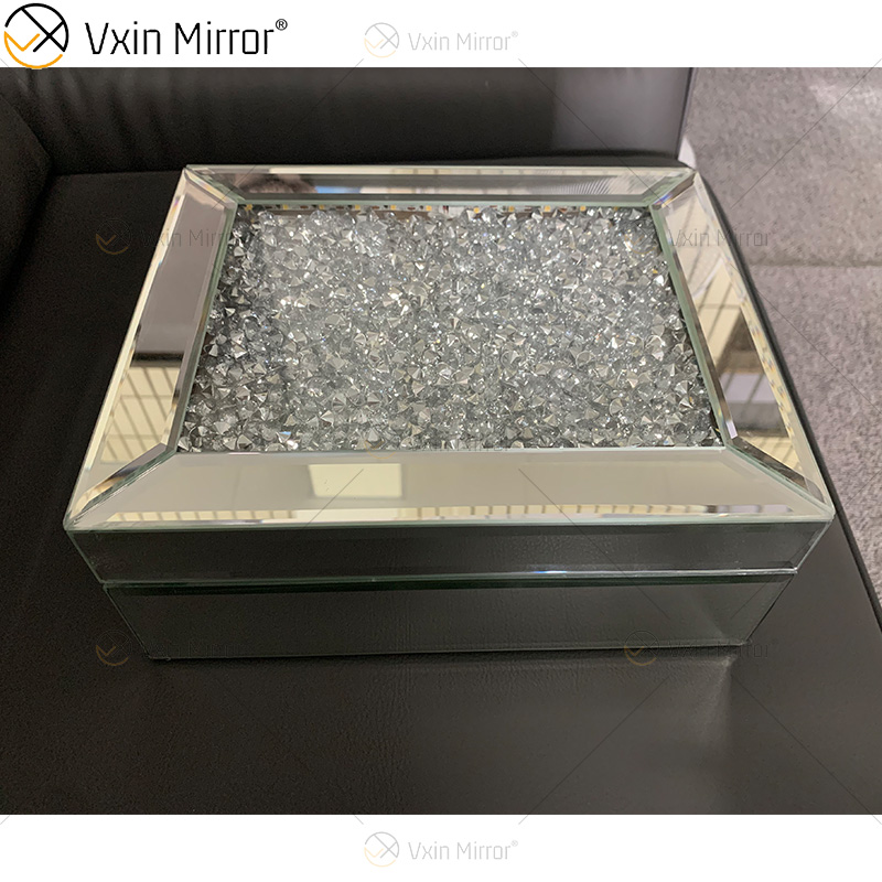 LED VXin Wohnkultur Schmuckkästchen Silber Glas Crushed Diamond Moderne verspiegelte Schmuckschatulle mit LED