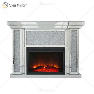 Heißer Verkauf WXWF-1108 Silber Crushed Diamond Kristall Spiegel Kamin Kaminsims Wohnkultur mit elektrischem Feuer Einsätze Spiegelkamin