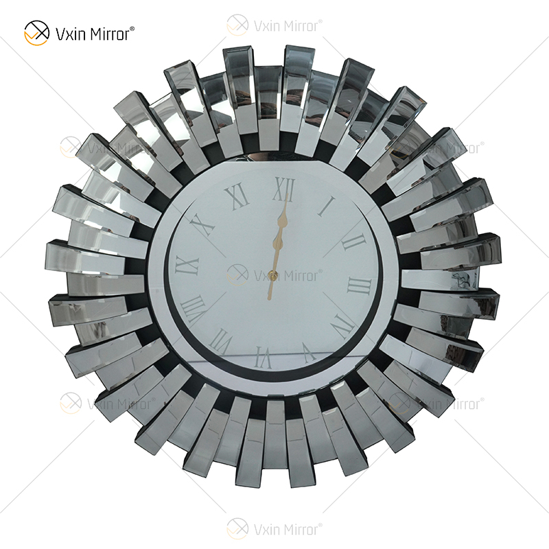 Gespiegelte Uhr WXMC-084 Biegeglas Silber Wanddekor Runde 3D-Uhr