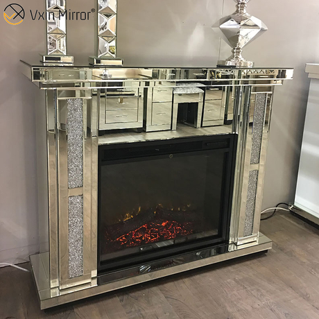 Modern Home Decor Luxury Crushed Diamond Crystal Mirror Kamin mit Heizung in den Wohnzimmermöbeln WXWF-1098