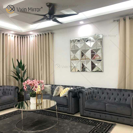 Wall Decora Silber 3D Eleganter quadratischer silberner Wandbehang Spiegel Wandkunst Wohnkultur für Wohnzimmermöbel WXM-1151