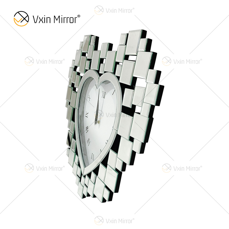 Anti-Droping-Paket WXMC-18 Moderne silberne dekorative herzförmige Spiegeluhr