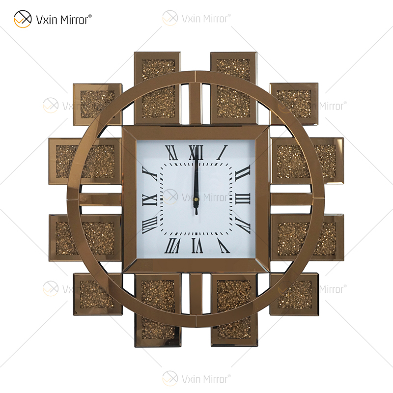Gespiegelte Uhr WXMC-082 Crushed Diamond Brown Luxuriöse runde Uhr