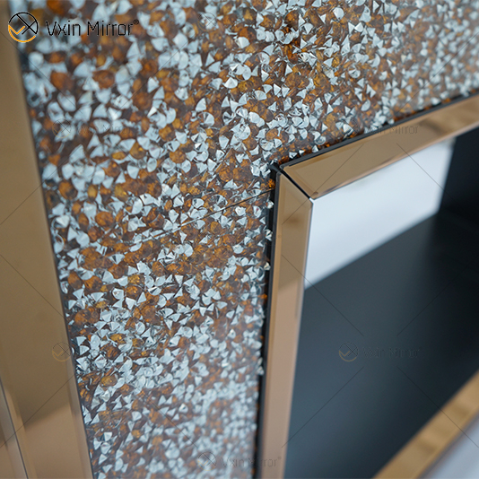 Mehrfarbiger WXWF-020 Luxus Silber Crushed Diamond Kristall Weißglas Wohnzimmer Spiegel Kamin Innen