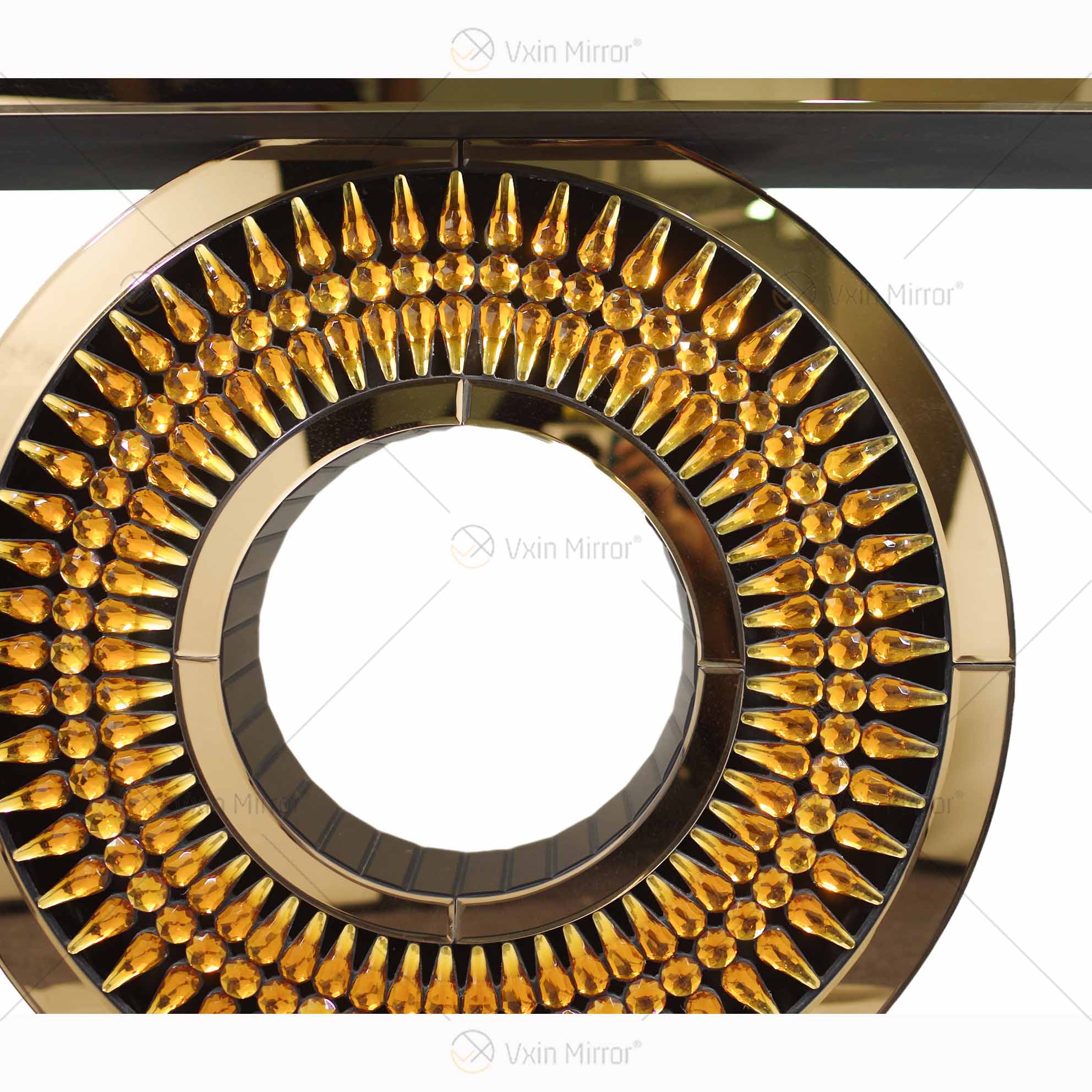 Factory Supply Vxin Luxus Kristallglas braun Konsolentisch mit Spiegel