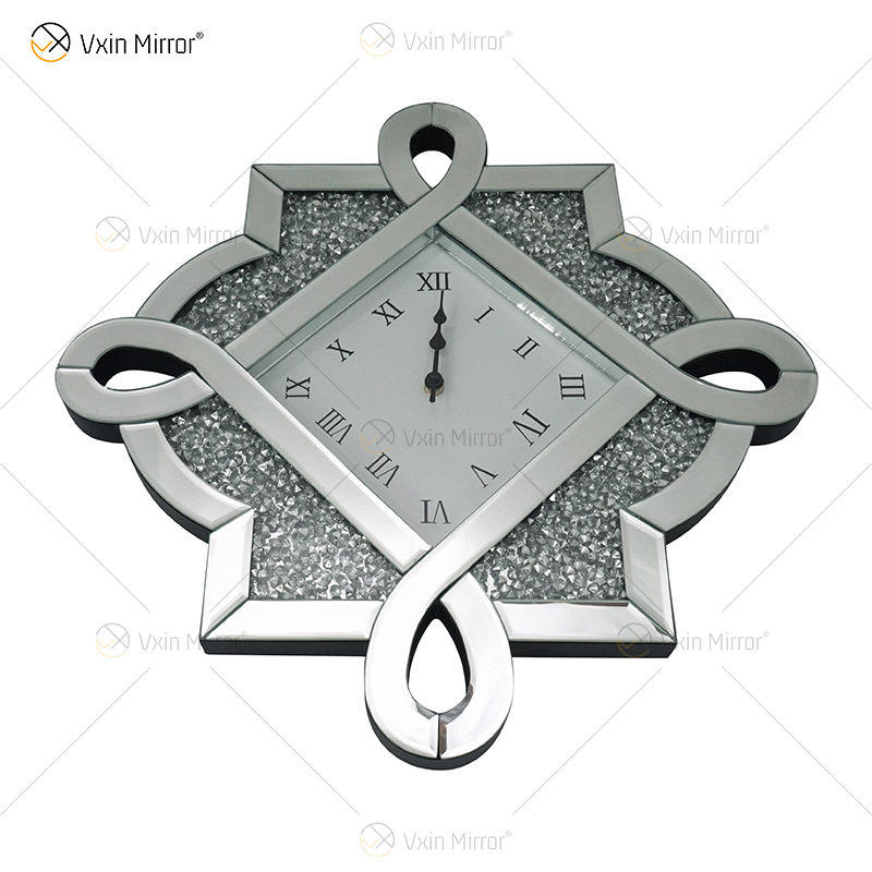 Testpaket Neues Design WXC-083 Moderne verspiegelte 3D-Wanduhr mit silbernen Crushed Diamonds