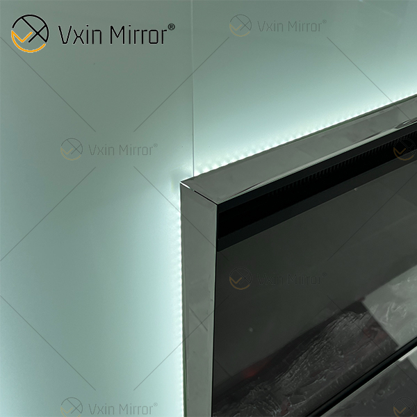 Neues Design WXMF-096 LED-Wohnzimmer-Spiegelkamin aus silberfarbenem Milchglas mit Inneneinsatz