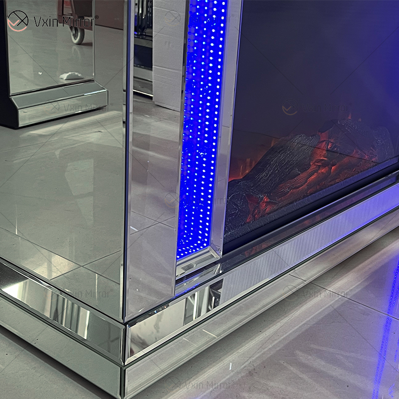 Neues Design WXMF096-2 LED Silber Kristallglas Wohnzimmer Spiegelkamin mit Inneneinsatz