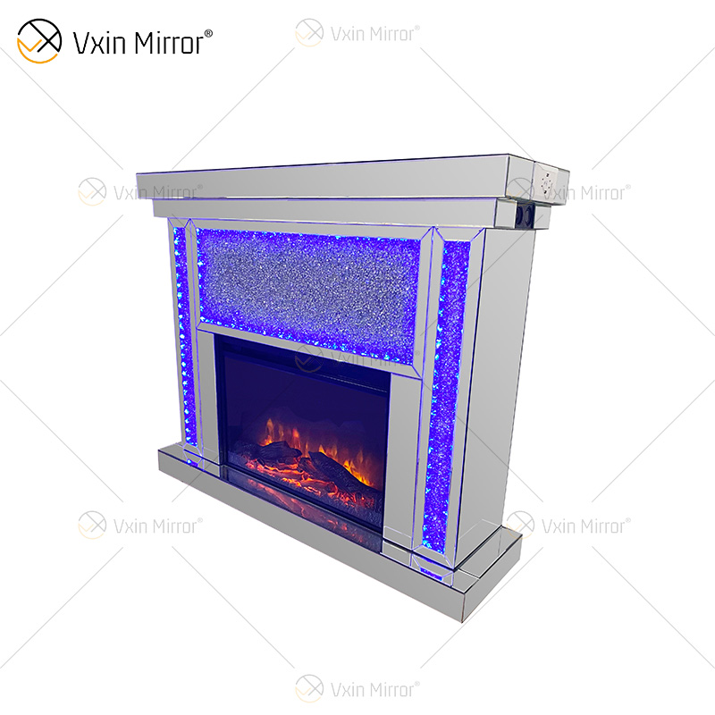 WXF-1073A Silver Crystal LED-Spiegelkamin mit Bluetooth und Lautsprecherdiamanten