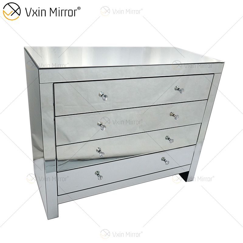 Glass Decor WXF-243 Silberner moderner verspiegelter Schrank mit Muti-Schubladen