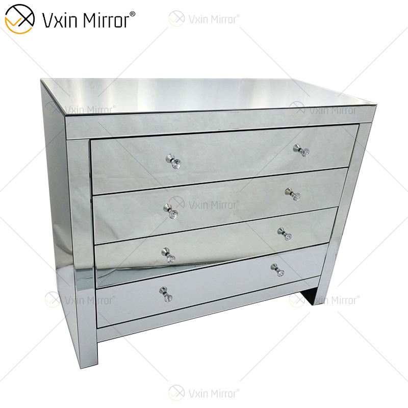 Glass Decor WXF-243 Silberner moderner verspiegelter Schrank mit Muti-Schubladen