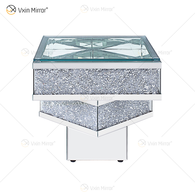 Vxin WXF-158-1 3D Crushed Diamond Beistelltisch Silberspiegel Beistelltisch aus gehärtetem Glas