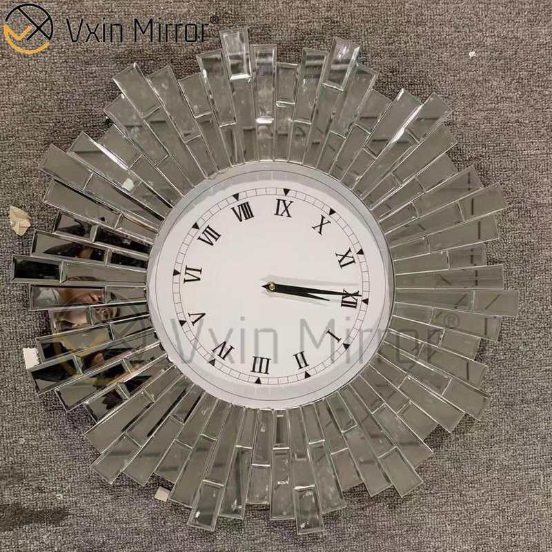 Anti-Drop-Paket Vxin WXMC-008 Moderne silberne Kristallspiegel-Wanduhr