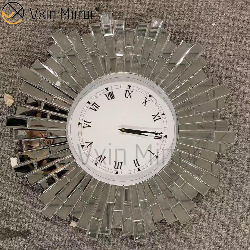 Anti-Drop-Paket Vxin WXMC-008 Moderne silberne Kristallspiegel-Wanduhr