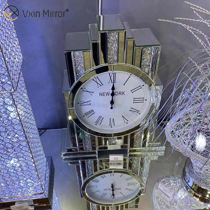 Fabrikneues Design WXMC- Crystal Silver Mirror Rectangle Tischuhr