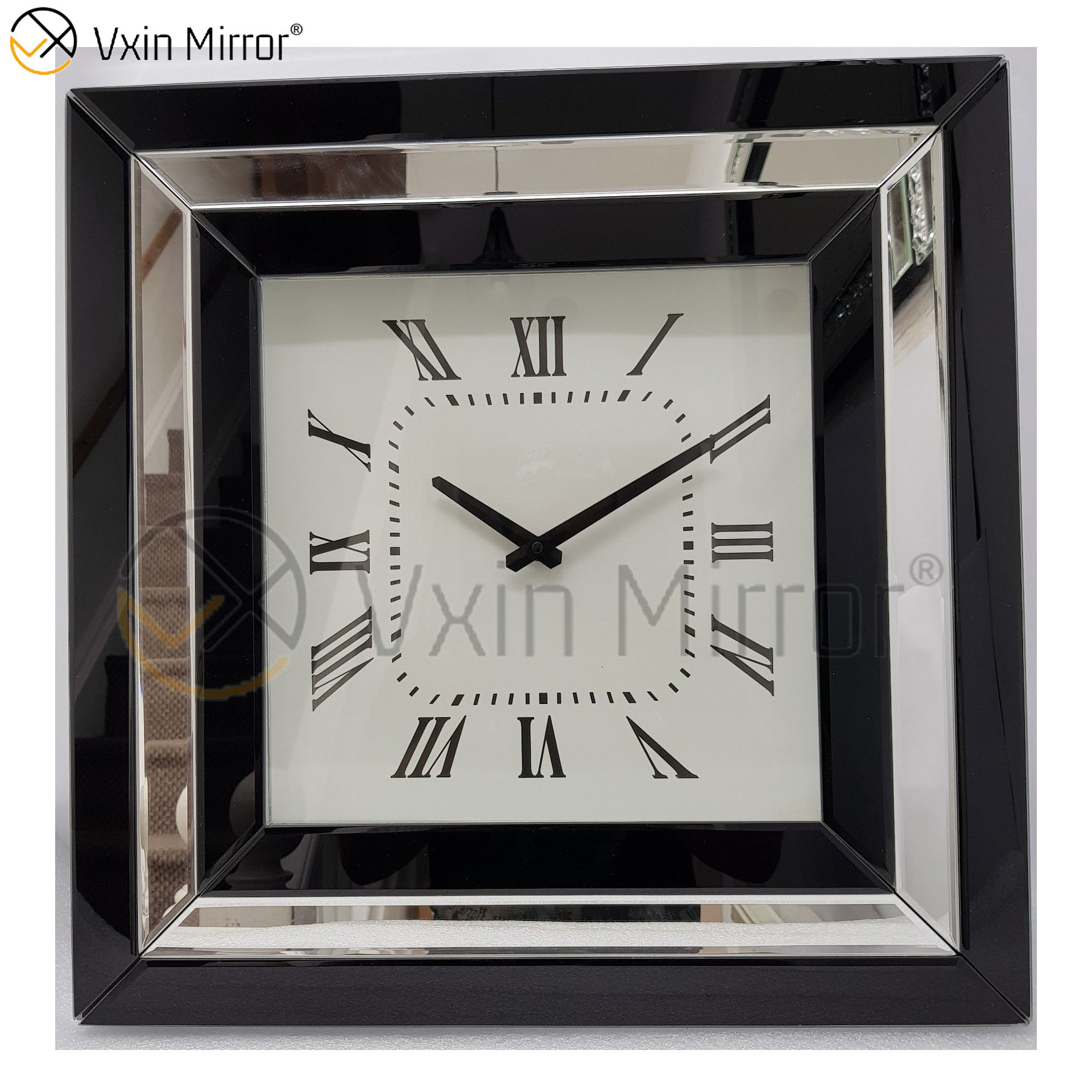 Großhandel China Supply Silber Spiegel Quadratische Wanduhr