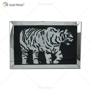 VXin WXMA-22 Wohnkultur Glasrahmen verspiegelt Tiger Wandkunst Kristall Porzellanmalerei Spiegel Wandkunst