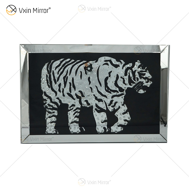 VXin WXMA-22 Wohnkultur Glasrahmen verspiegelt Tiger Wandkunst Kristall Porzellanmalerei Spiegel Wandkunst