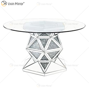 2020 New Design WXF-160 Crushed Diamond Round Silver Esstisch mit Tischplatte aus gehärtetem Glas