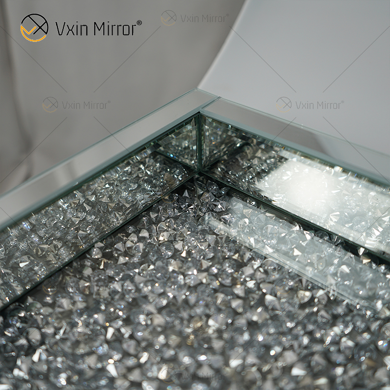 Factory Supply WXMT-016 Modernes Dekor Silber Crushed Diamond verspiegeltes rechteckiges Tablett