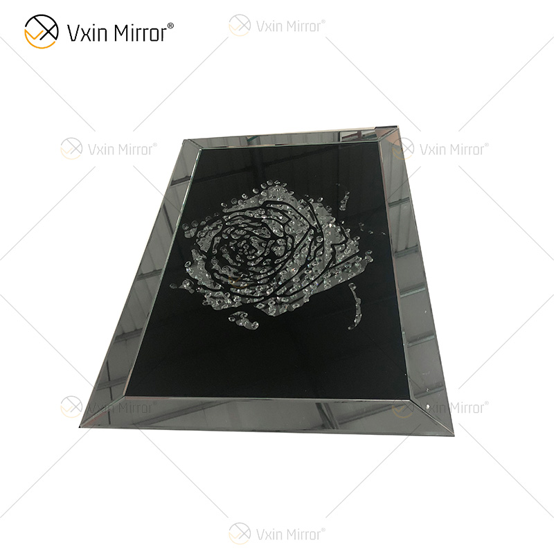 VXin WXMA-28 Wohnkultur Glasrahmen verspiegelt Rose Wandkunst Kristall Porzellanmalerei Spiegel Wandkunst