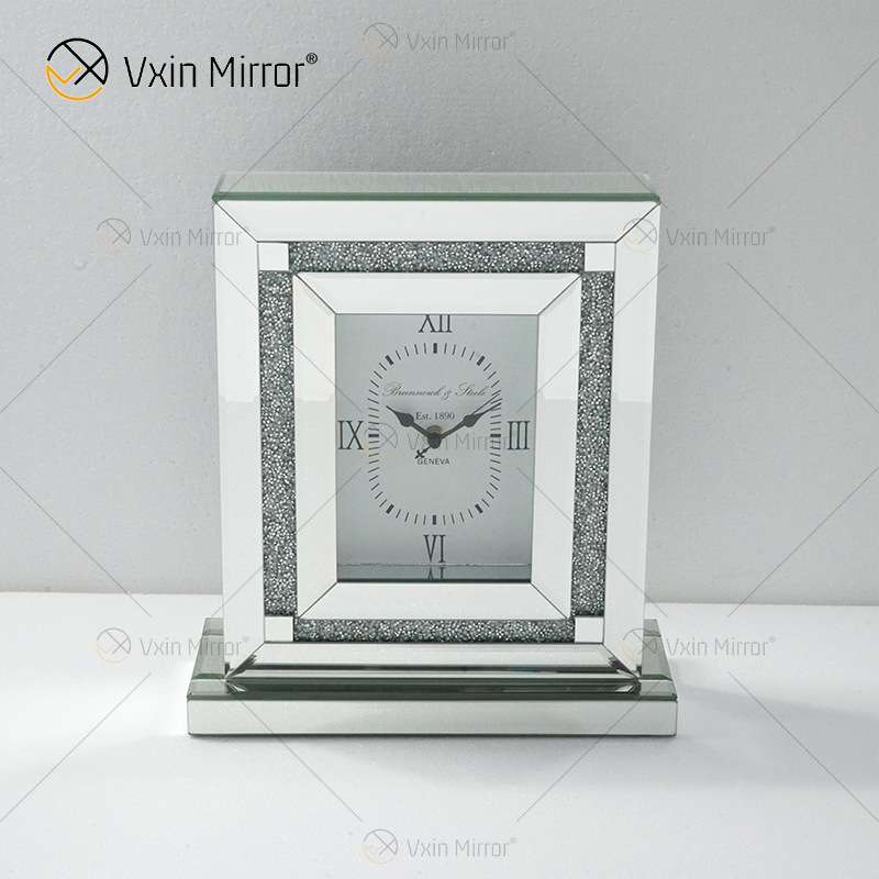 Fabrikneues Design WXMC-080 Crystal Silver Mirror Rectangle Tischuhr